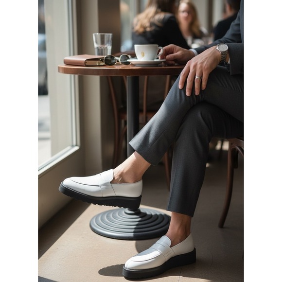 Grenson Shoes - GRENSON White Patent Leather Penny Loafers Chunky Sole Shoes Women narrow